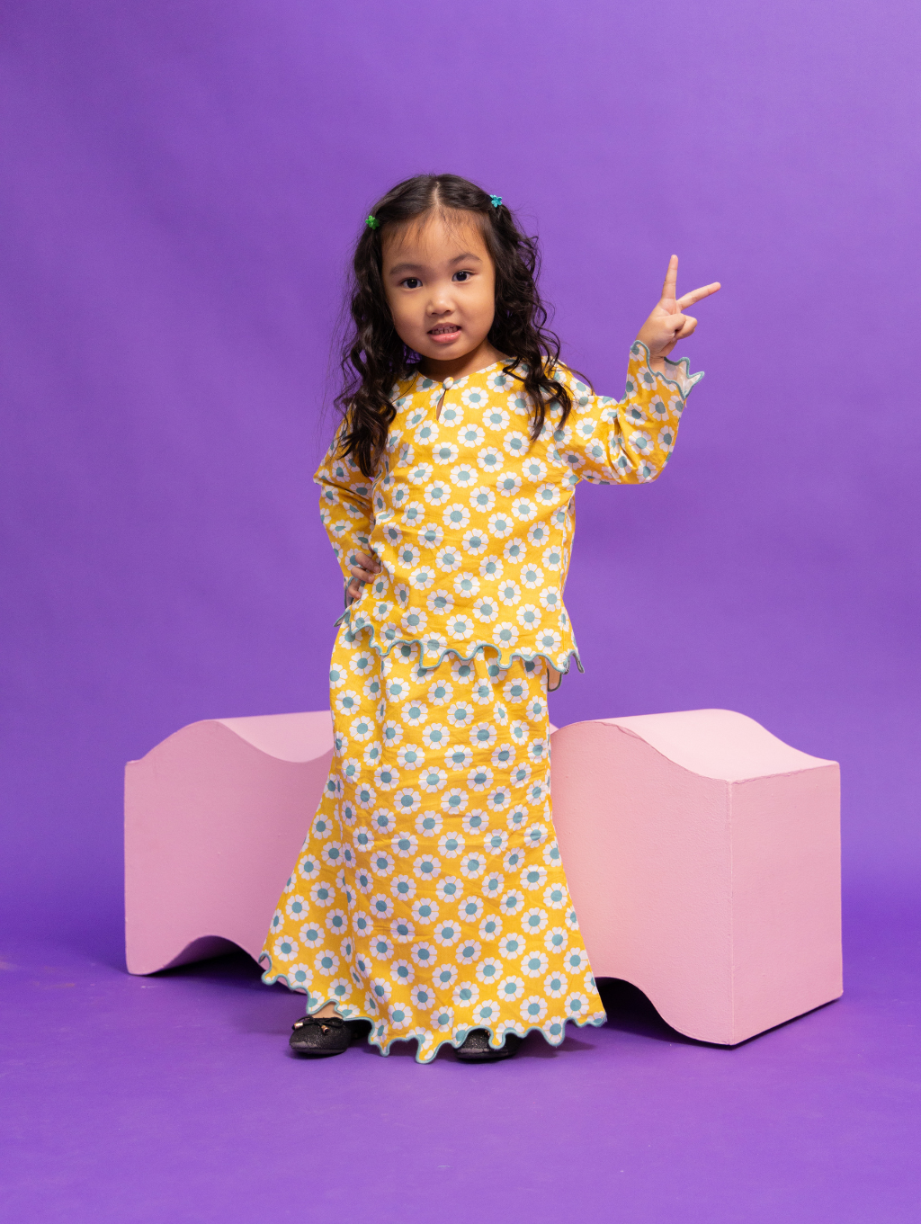 KIDS Gina Oversized Kurung - Skye Yellow