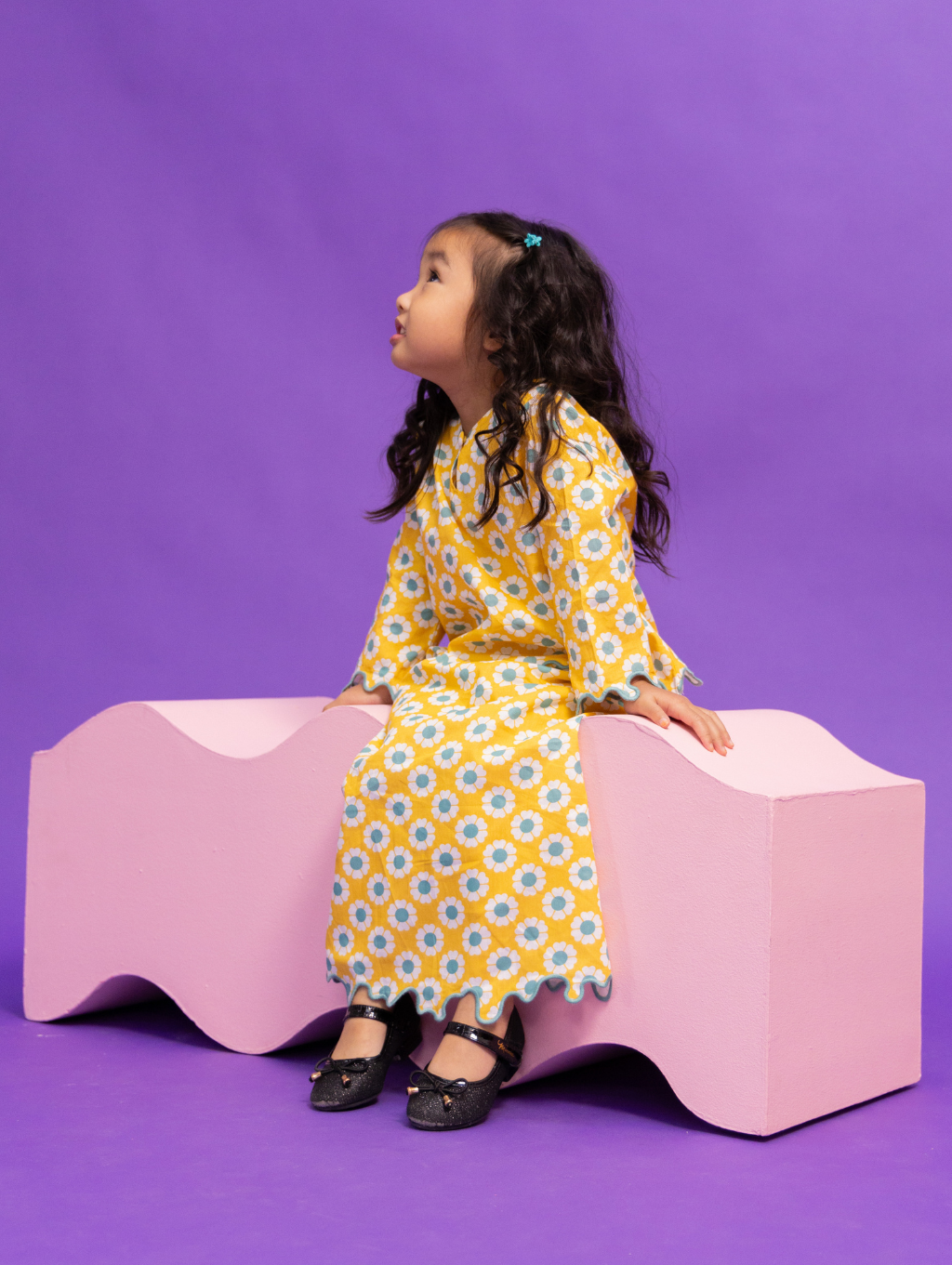 KIDS Gina Oversized Kurung - Skye Yellow