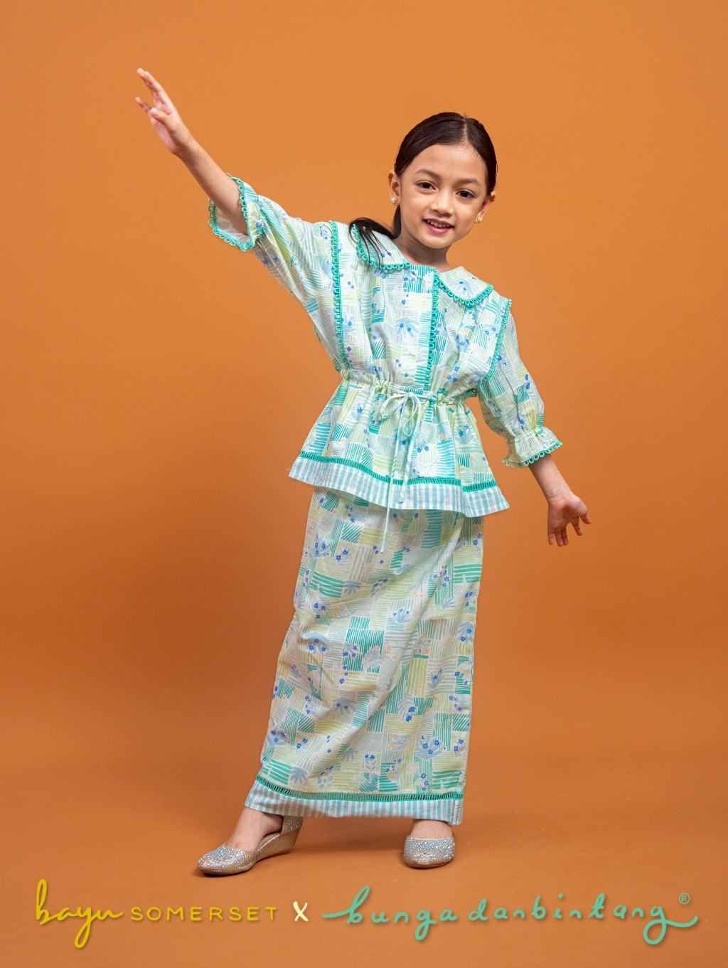 (BS X Bunga dan Bintang) KIDS Tallulah Set in Kasih Green